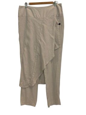 Sarah Pacini designer linen pants silver grey 100% linen made Italy asymmetric 3